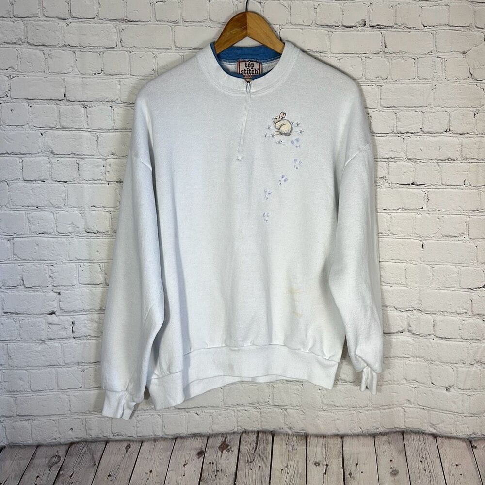 Vintage Top Stitch by Morning Sun Bunny Rabbit Sweatshirt Women's XL Embroidered